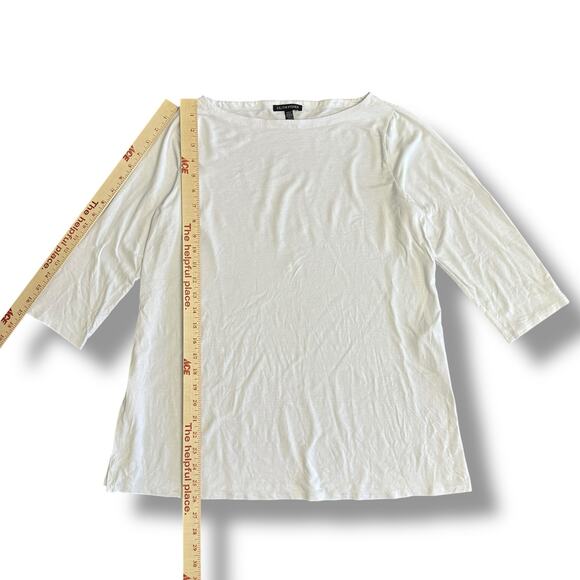 Eileen Fisher Women’s White Top S Boatneck 3/4 Sleeve Stretch Jersey Knit - Picture 3 of 7
